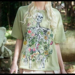 Floral skeleton Oversized TShirt Boho Halloween style